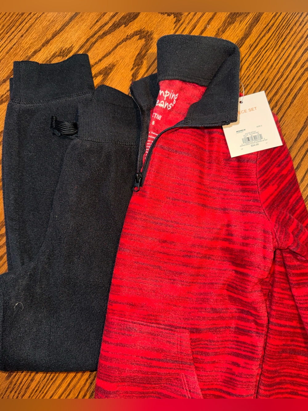 Kids Red and Black Fleece Jacket Set - Cozy Half-Zip Pullover and Pant